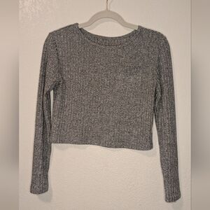 Gray Ribbed Long Sleeve Top